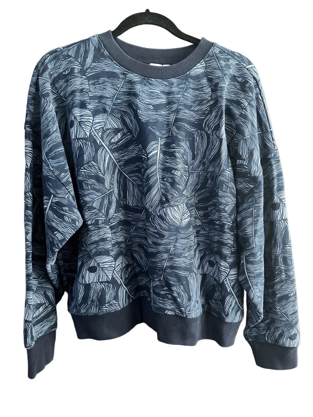 GAP Abstract Leaf Print Crewneck Sweatshirt in Navy/White Sz XL Tall Cottagecore